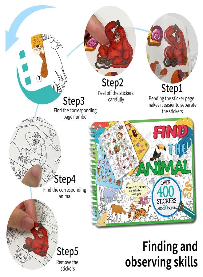 Kalysky Find The Animal Sticker Book, Sticker Book for Kids, Include 20 Theme, Over 400 Animal Stickers for Kids, Toddler Educational Toys - Image 2